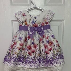 Blueberi Boulevard White Floral Dress with Purple Accents